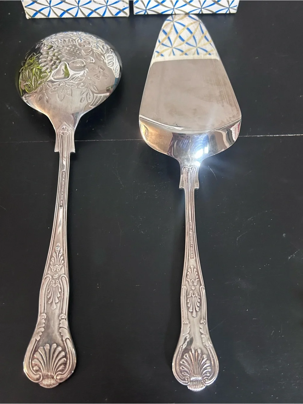 Vintage EPNS Sheffield England Serving Spoon & Pie Server Set w/ Original Boxes